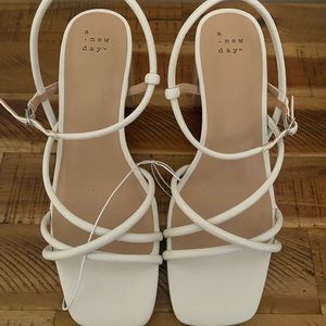 New Target Block Heeled White Sandals